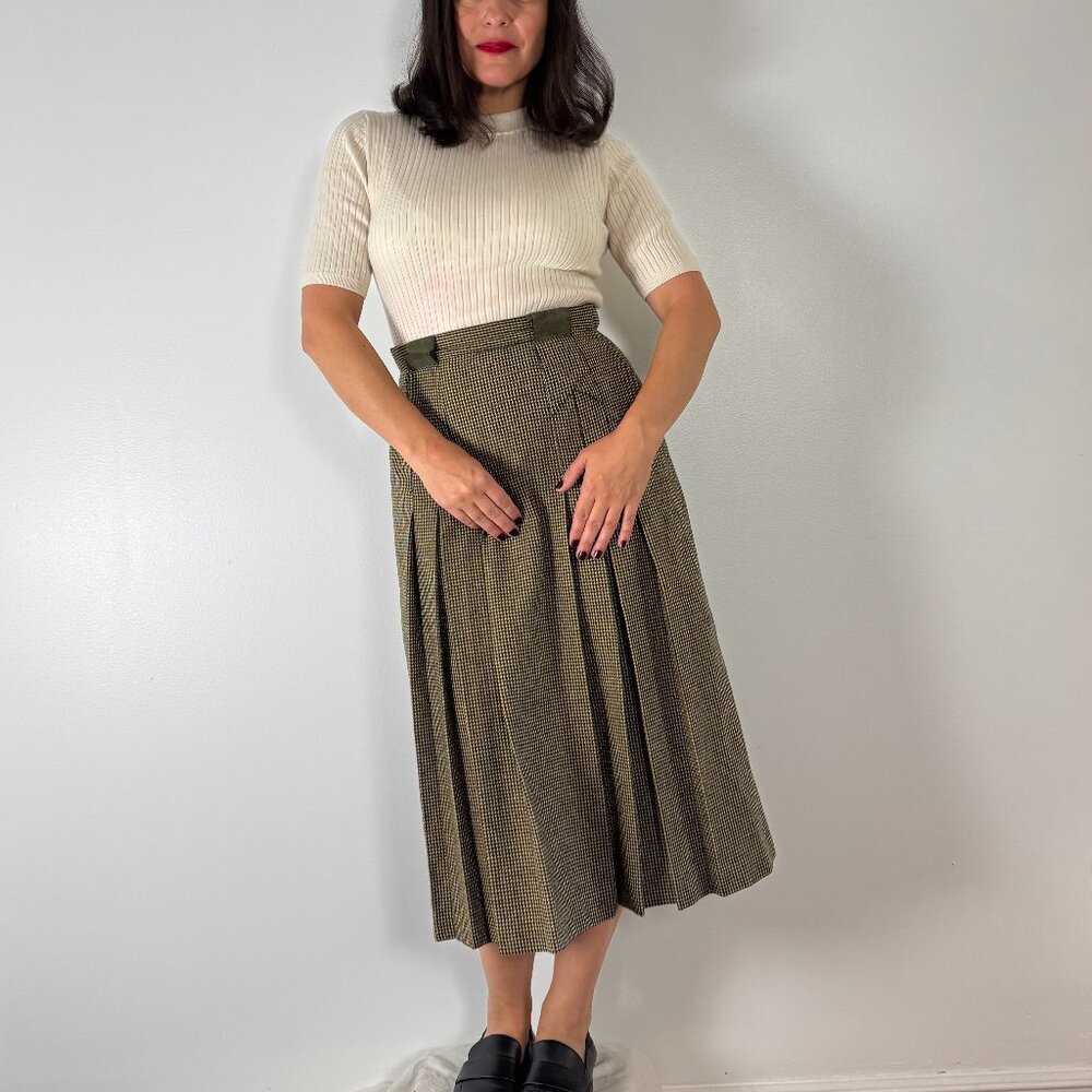 Vintage PROPORTION PETITES Pleated Houndstooth Midi Wool Skirt - Size S - Picture 6 of 11
